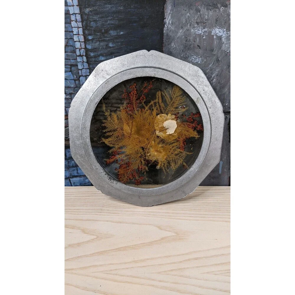 Colorflo Lucite Pewter Plate Trivet Tray dried Flowers Wall Decor  Cottagecore